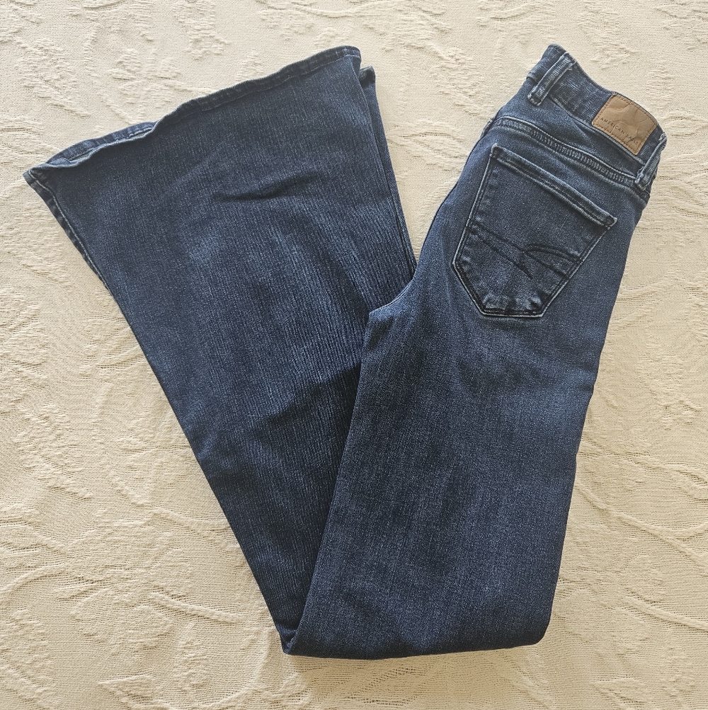 American Eagle Festival Flare Pin Tuck Seam Blue Women's Jeans